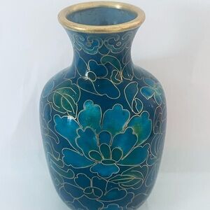 Cloisonné Blue Green Brass Vase